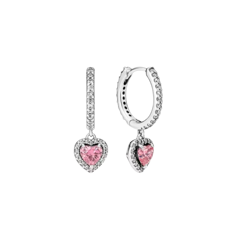 Aretes corazón rosa colgantes