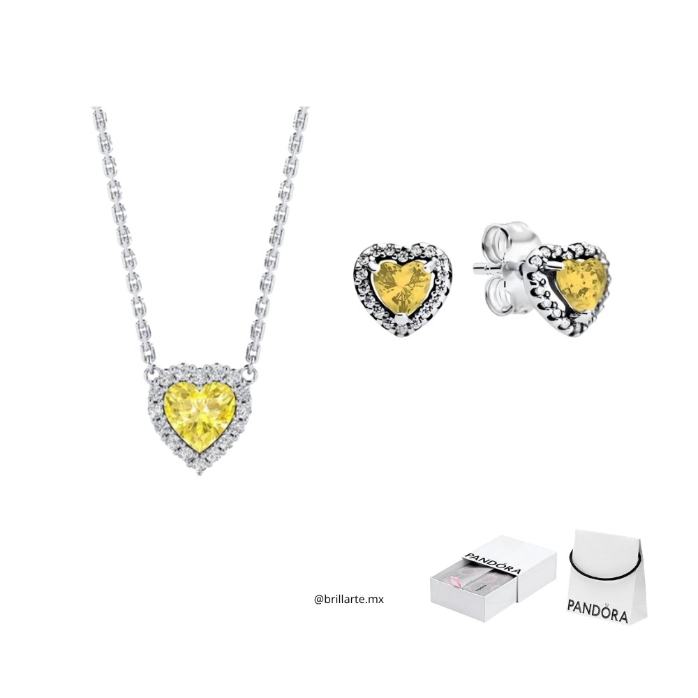 Set collar + aretes corazón amarillo