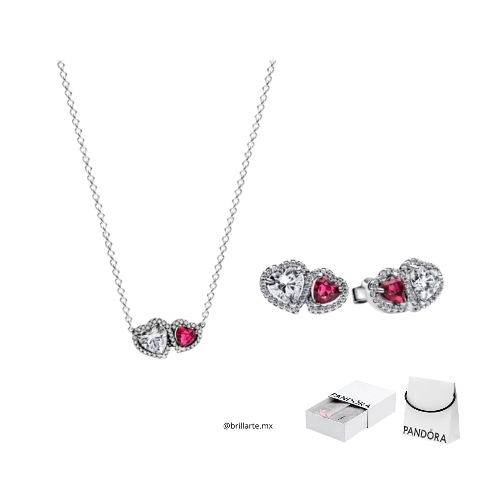 Set collar + aretes halo de corazones