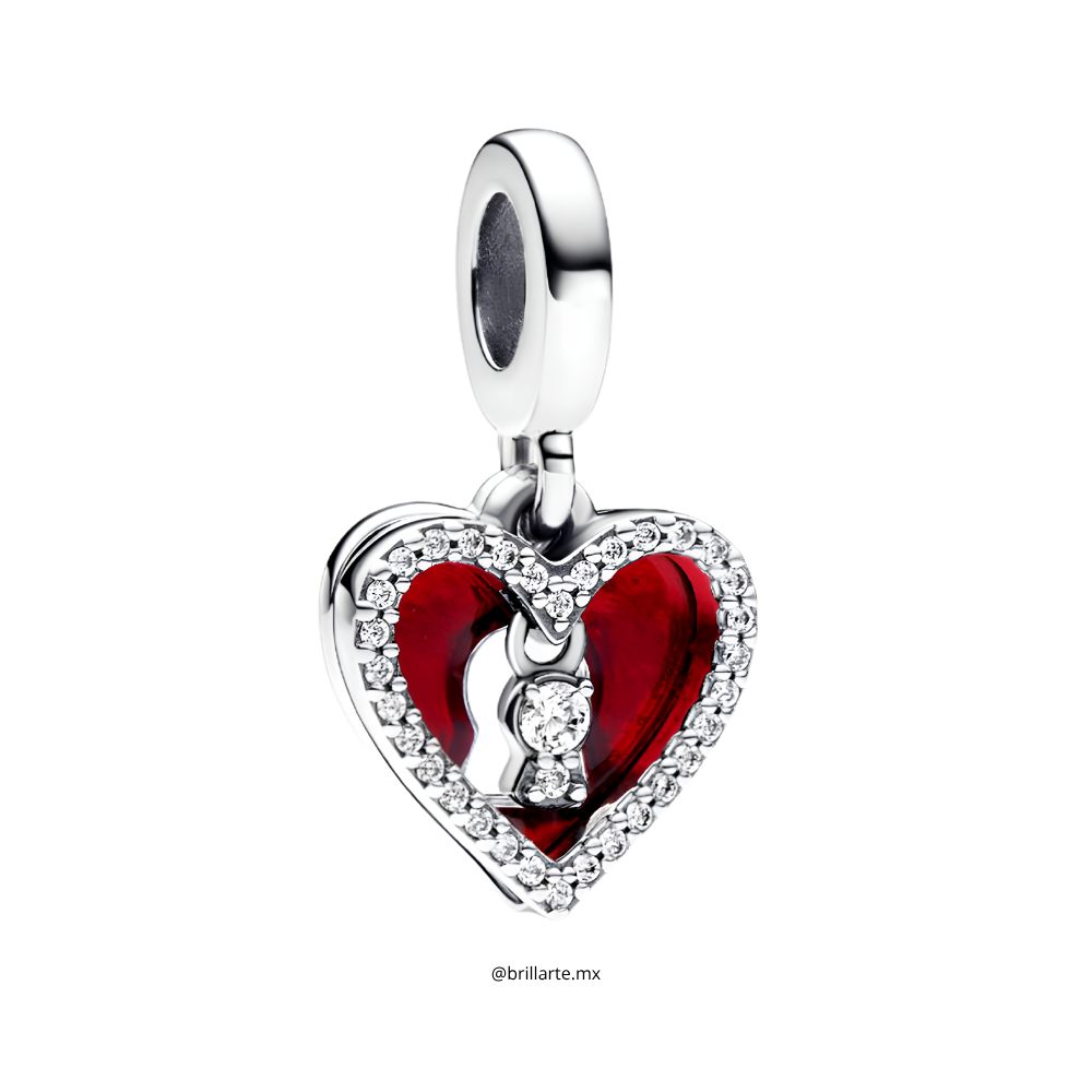 Charm Colgante Doble Corazón Rojo y Ojo de Cerradura
