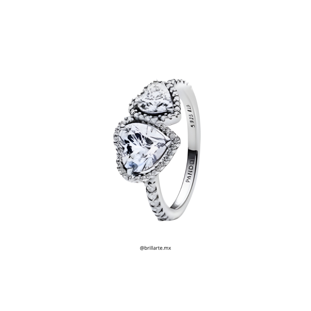 Anillo corazón doble halo brillante