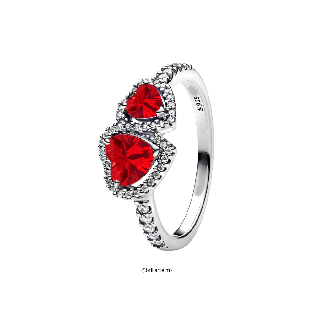 Anillo doble corazón rojo