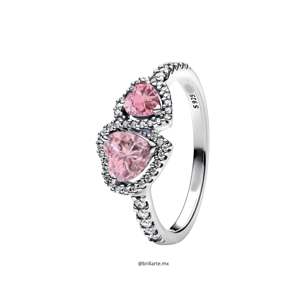Anillo doble corazón rosa