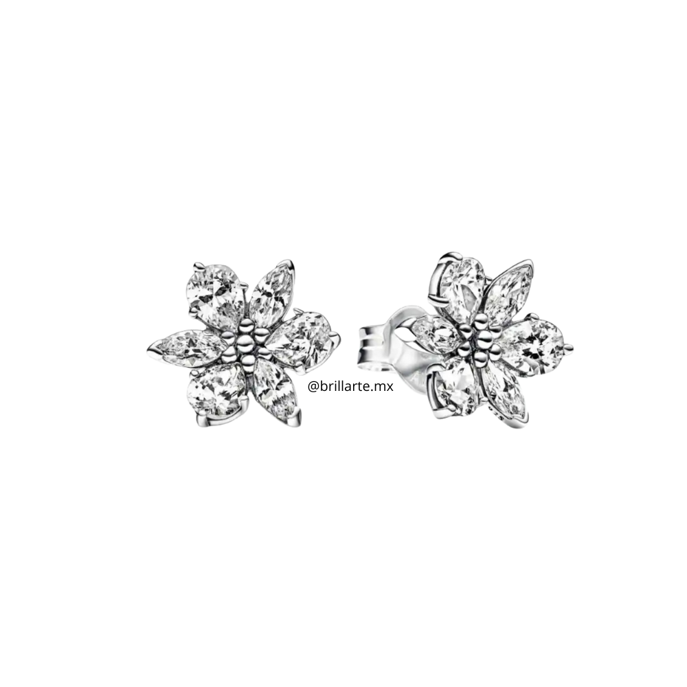 Aretes flor plateados