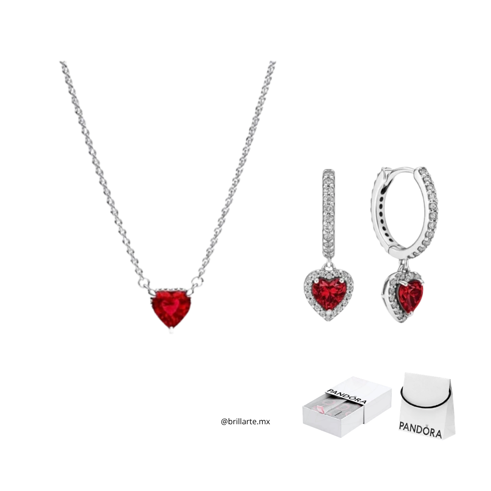 Set collar + aretes corazón rojo