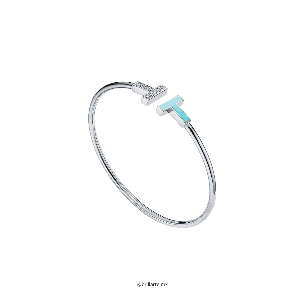 Brazalete Tiffany delgado con turquesa y diamantes