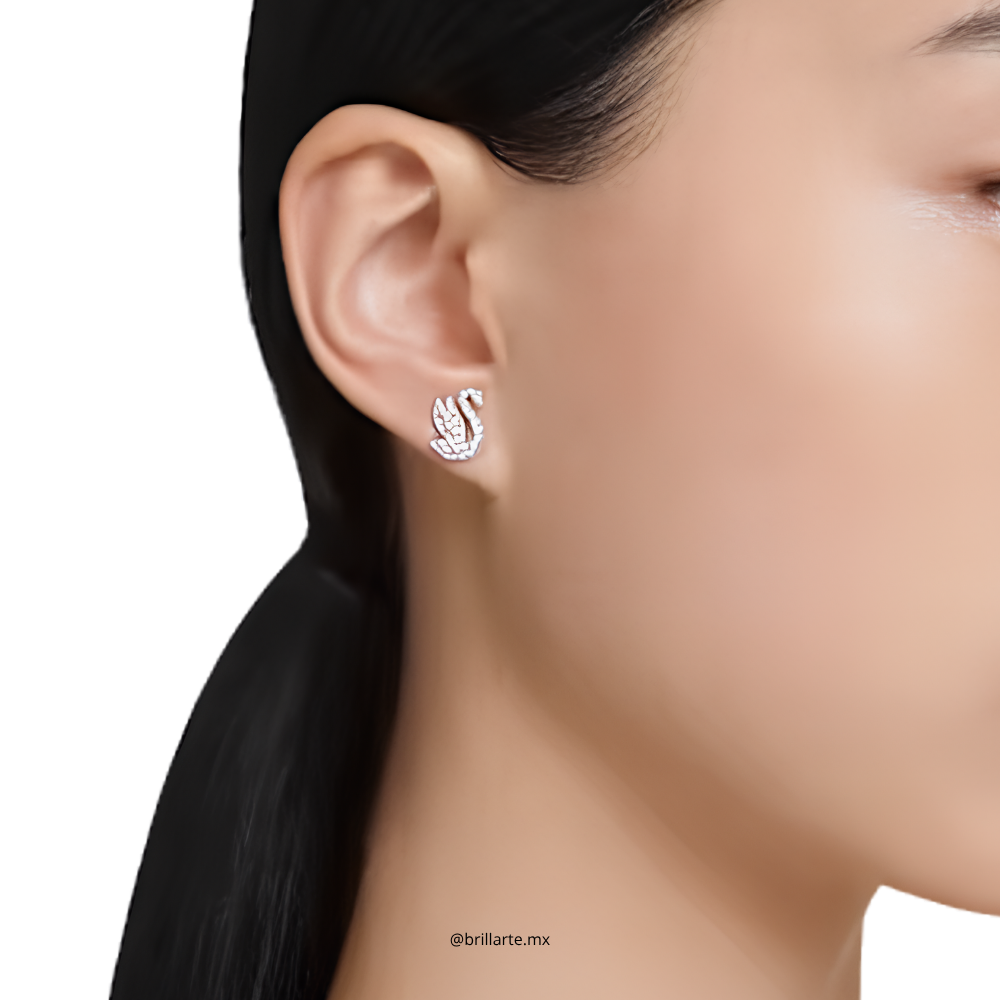 Aretes de botón Swan, cisne blanco