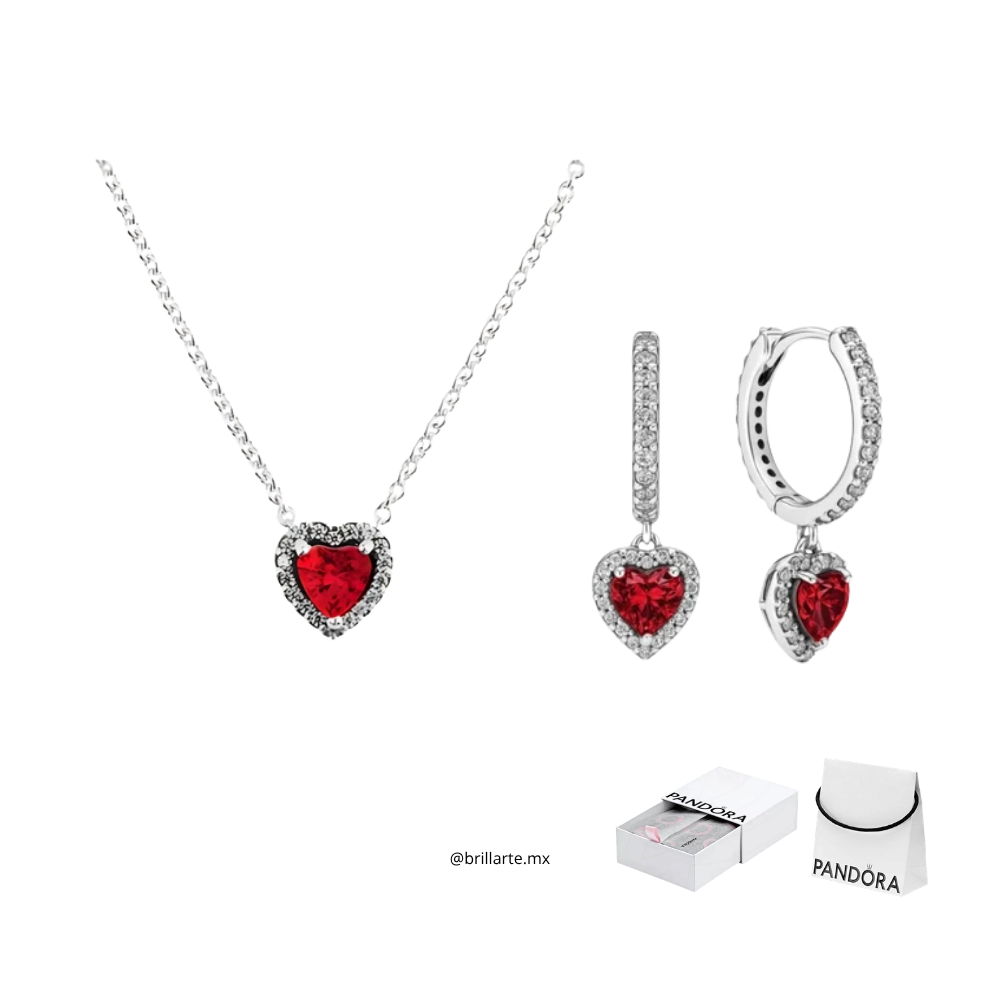 Set collar + aretes corazón rojo resplandeciente