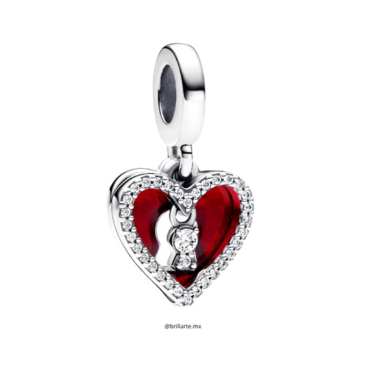 Charm Colgante Doble Corazón Rojo y Ojo de Cerradura