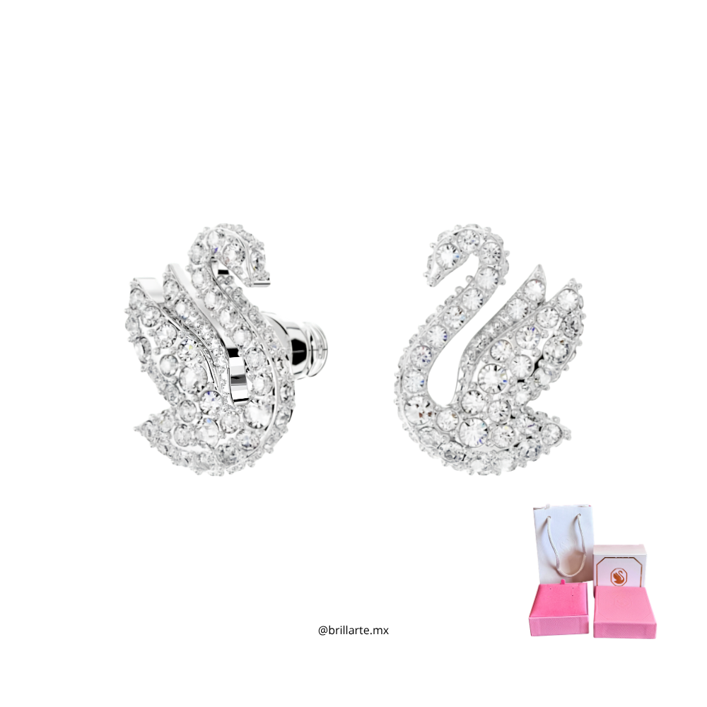 Aretes de botón Swan, cisne blanco
