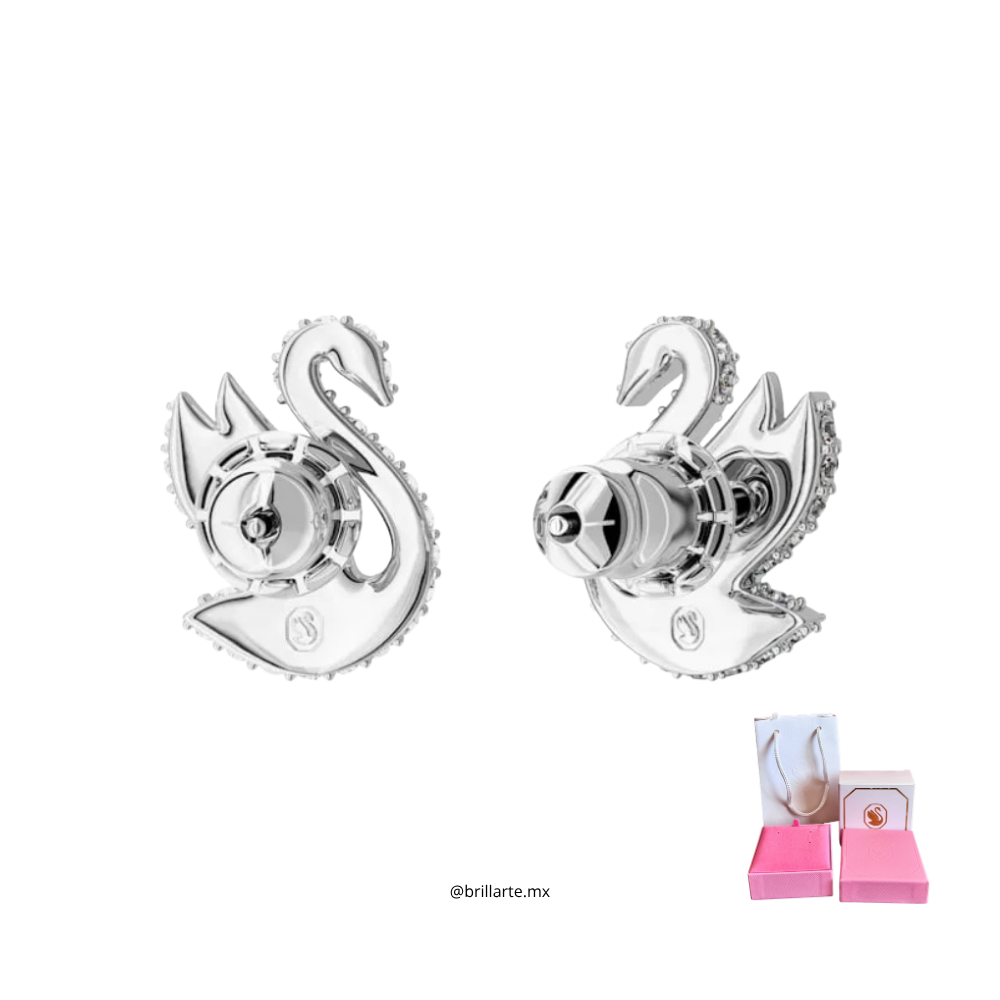 Aretes de botón Swan, cisne blanco