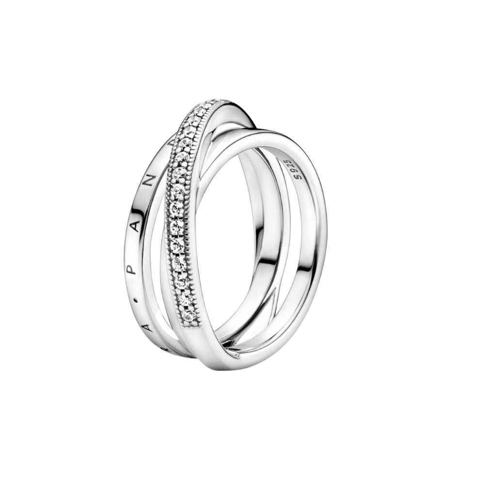 Anillo De Banda Triple Cruzado Con Pavé