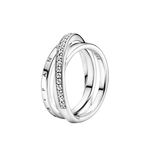 Anillo De Banda Triple Cruzado Con Pavé