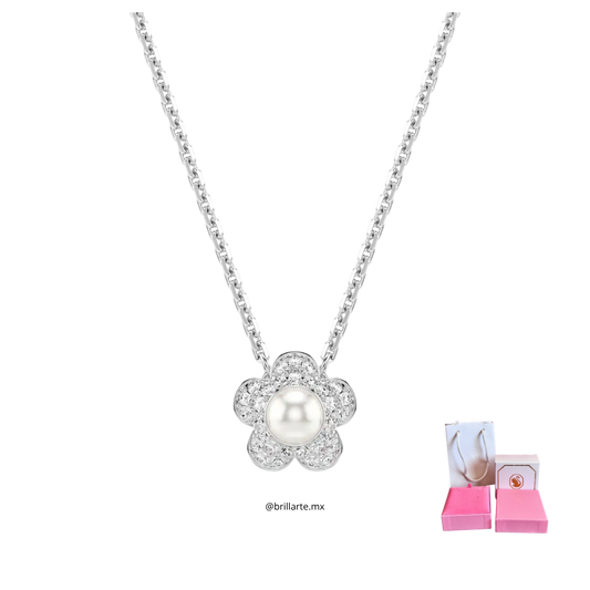 Collar Swarovski de flor con perla