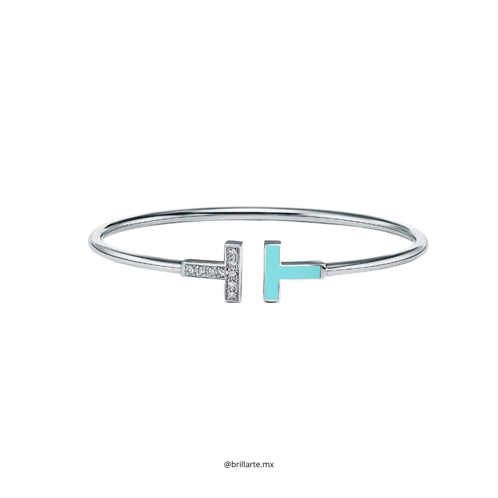 Brazalete Tiffany delgado con turquesa y diamantes