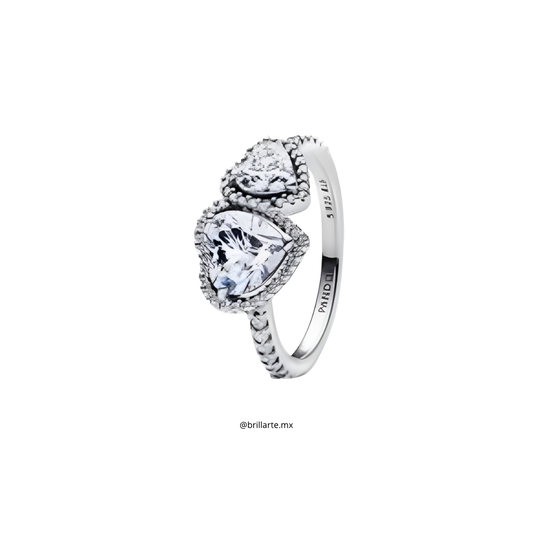 Anillo corazón doble halo brillante