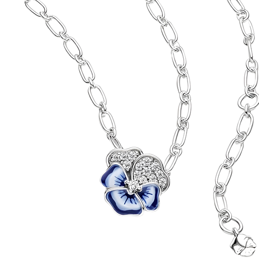 Collar Pandora Flor Pensamiento Azul