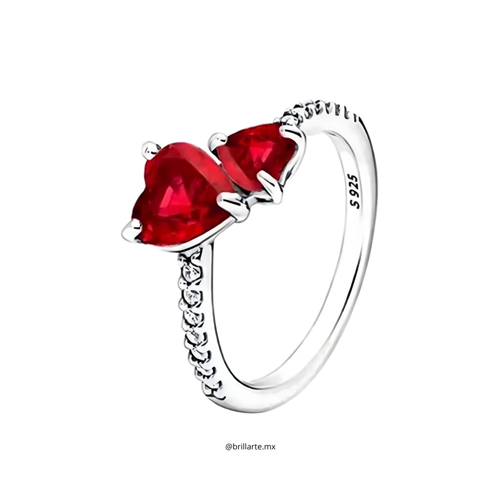 Anillo corazón doble rojo