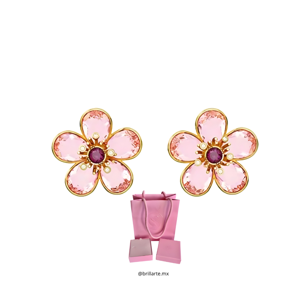 Aretes Swarovski flores rosas