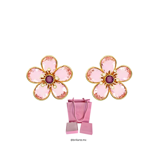 Aretes Swarovski flores rosas