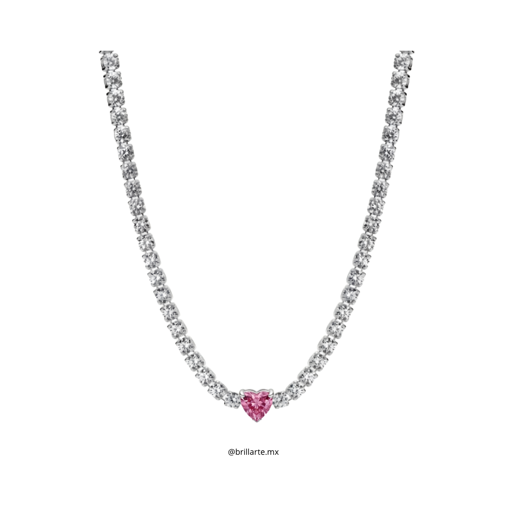 Collar tenis corazón rosa