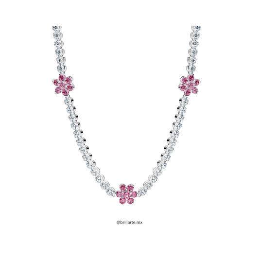 Collar de tenis flor rosada