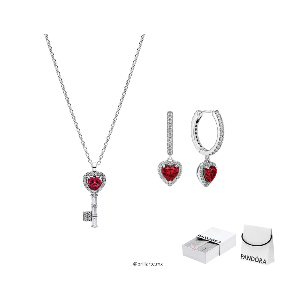 Set collar + aretes llave corazón rojo