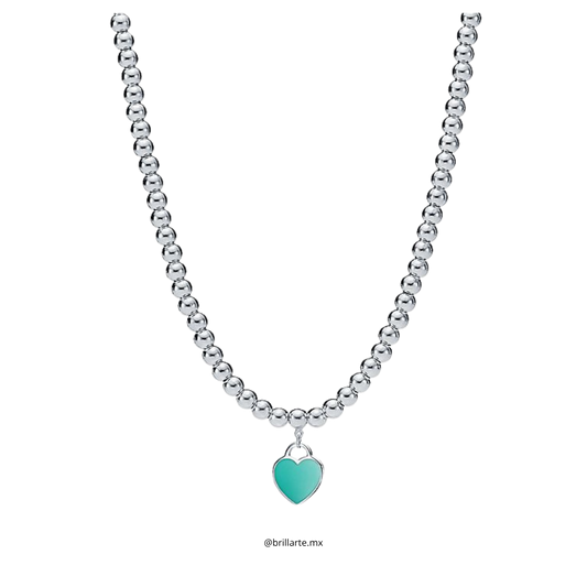 Collar con cuentas y placa estilo corazon Tiffany