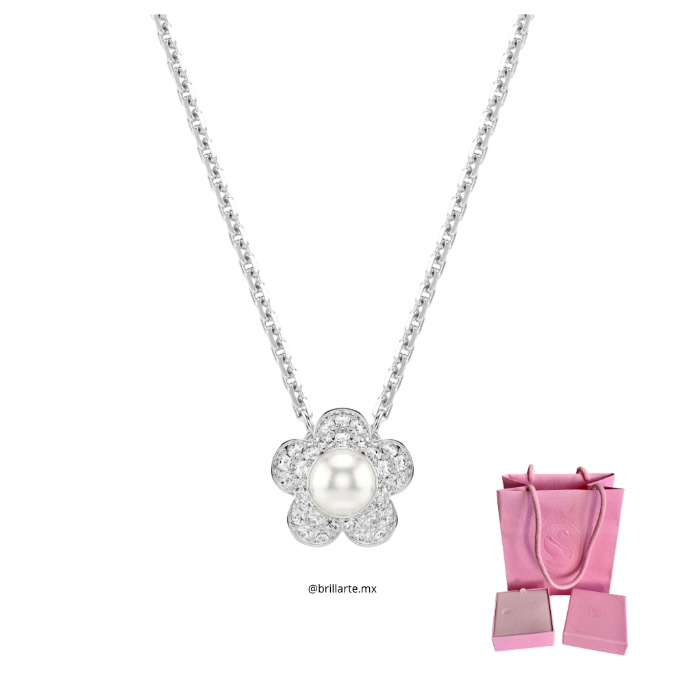 Collar Swarovski de flor con perla