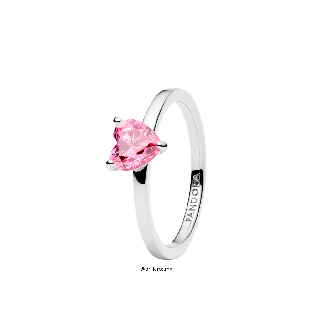 Anillo solitario Corazón rosado resplandeciente