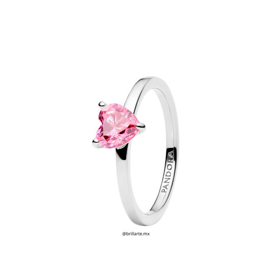 Anillo solitario Corazón rosado resplandeciente
