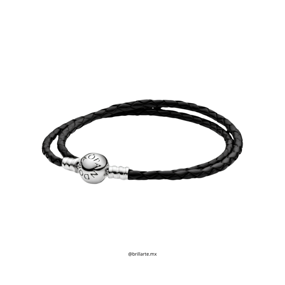Brazalete doble de cuero negro