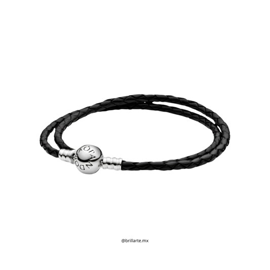 Brazalete doble de cuero negro